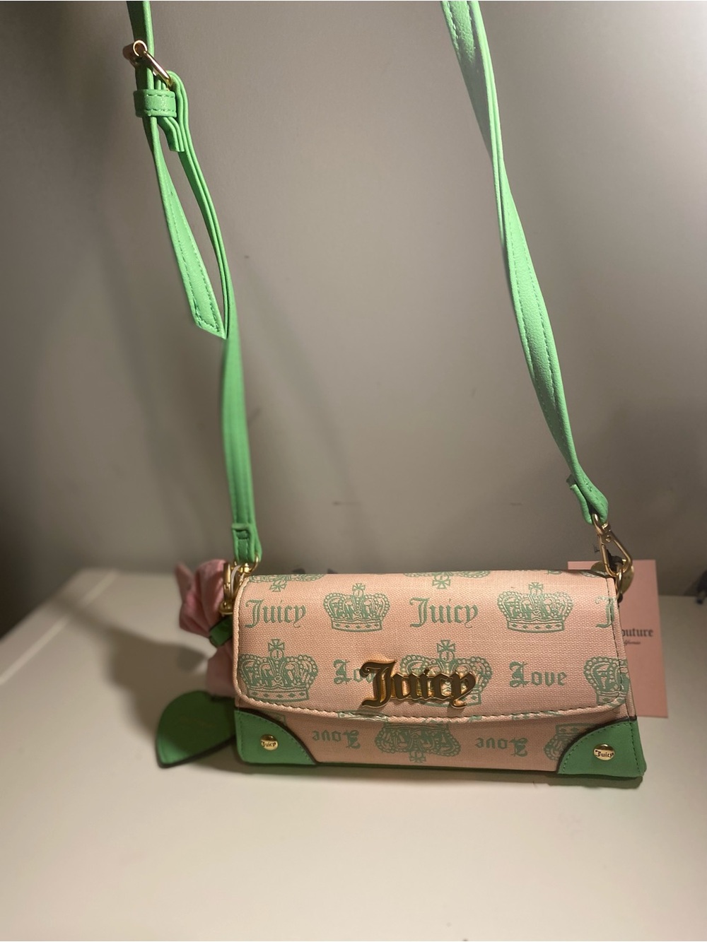 Juicy Couture Pink and Mint Heart Charm Shoulder Bag - Picture 4 of 7
